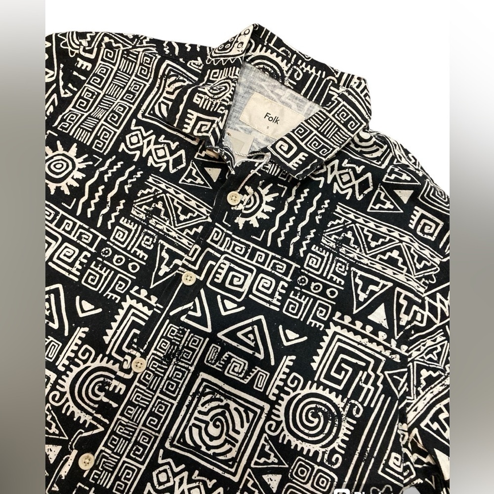 Folk Clothing London Machu Camp Shirt Aztec Southwestern Linen Blend Small NWT